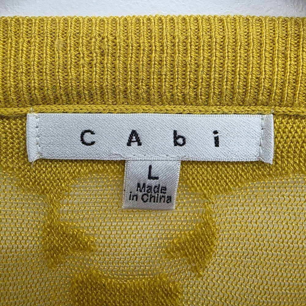 Cabi Womens L Yellow Burnout Sheer Lightweight Textured Knit Long Sleeve Top - Picture 9 of 12